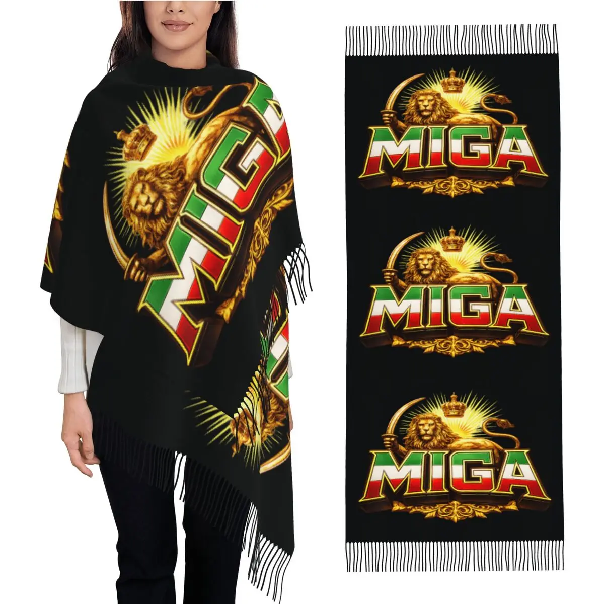 MIGA Make Iran Great Again Iranian Scarf Lady Head Scarves with Long Tassel Winter Vintage Shawls Wrpas Warm Bufanda Mujer