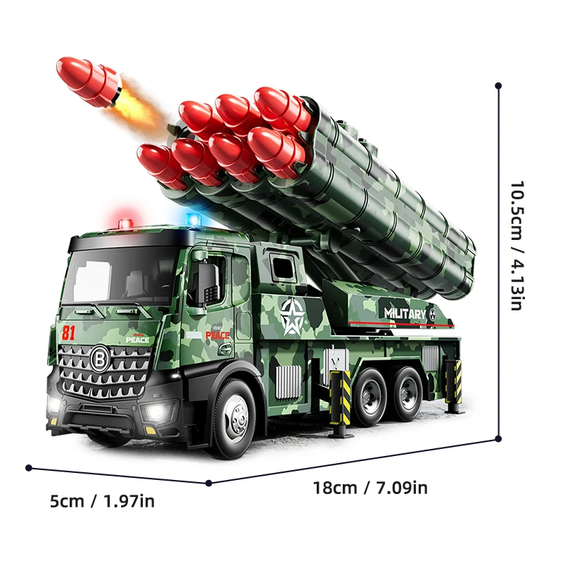Metalowy samochód wojskowy Model symulacyjny pojazd ratowniczy dla dzieci głowica z lekkiego stopu mieć lekką rakietową zabawkę dla dzieci na 3 lata