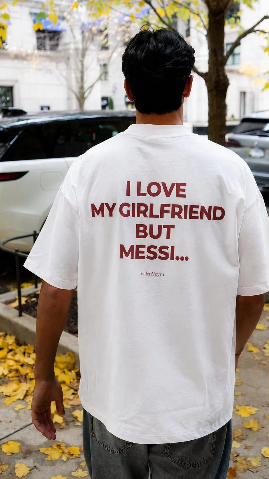 I Love My Girlfriend But Messi Shirt, Funny Football Fan Tee Minimalist Back Print Shirt Soccer Lover Gift, Streetwear Graphic