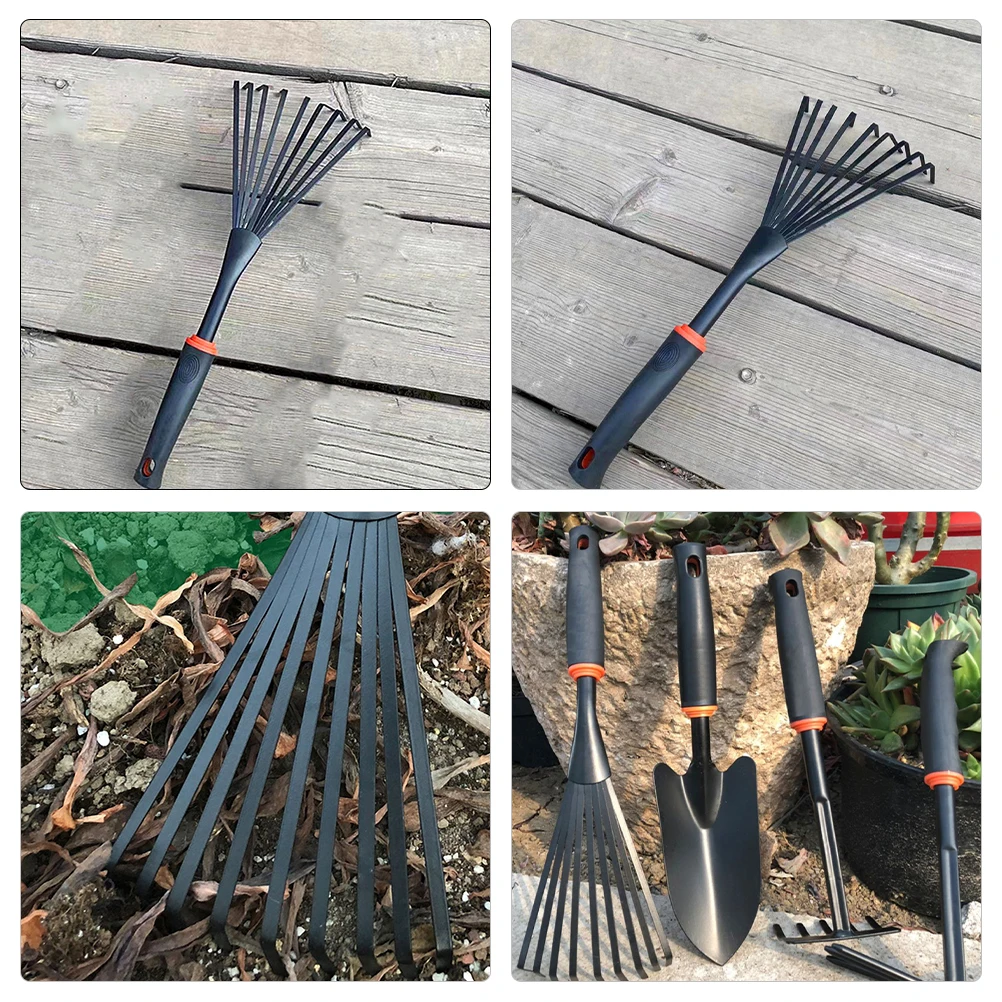 Garden Rake Small Leaf Rakes for Lawns Rubber Handle Tool Heavy Duty Yard Work Soil Loosening Weeding Planting Gardening