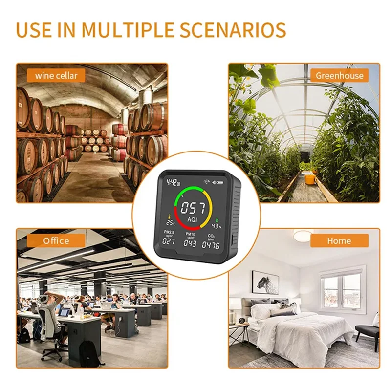 ABKI-портативный детектор CO2 с монитором, измеритель углекислого газа, цифровой тестер температуры и влажности, часы PTH 9AW