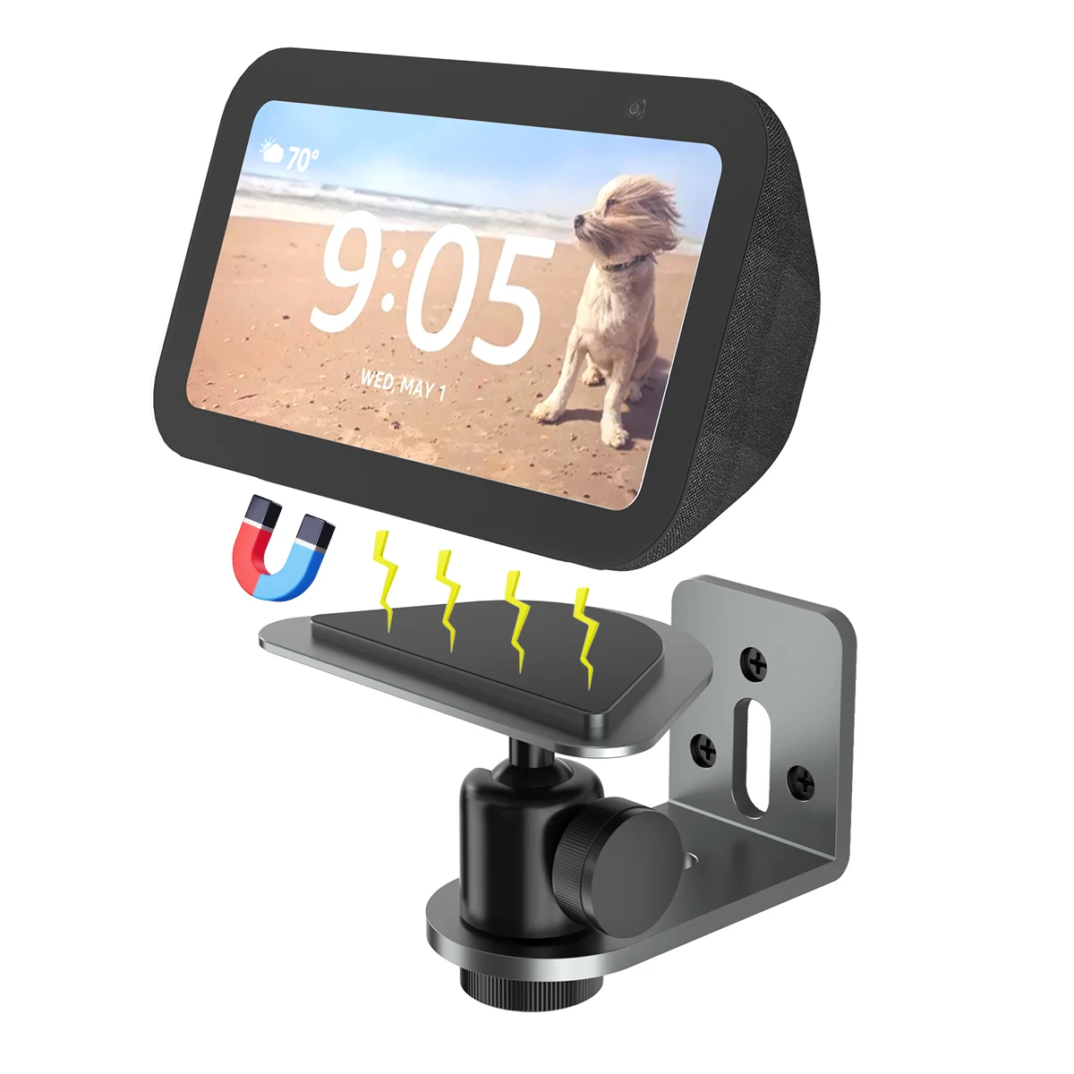 Echo Show 5 (3rd Gen) Stand Strong Magnetic Table Stand Aluminium Alloy Thickened Design Silver Wall Mount Adjustable Bracket