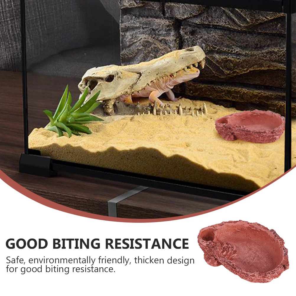 

1pc Cave Hideout Pet Eating Bowl Imitation Bark Resin Reptiles Bowl For Lizards Spider Food Water Container Dark Red