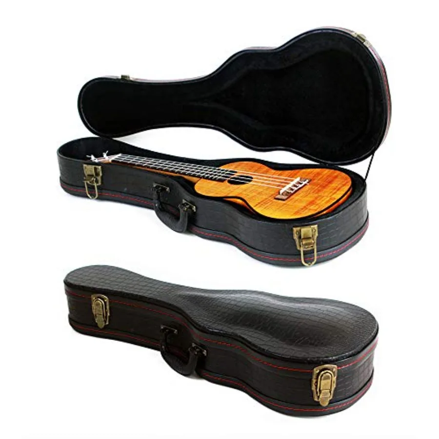 

Tenor ukulele case for 26-inch instrument, crocodile pattern leather with black color and plush interior lining for enhanced pr