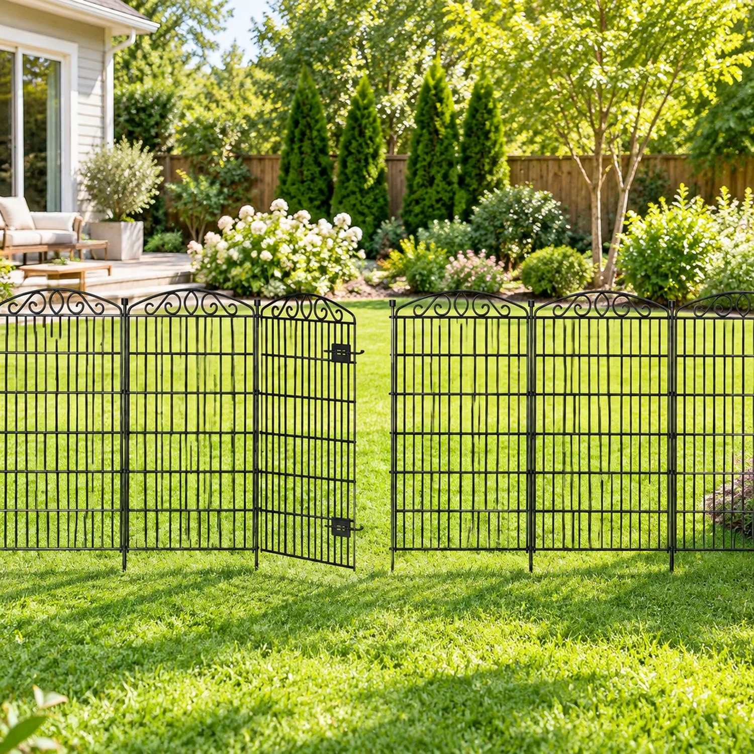 10 Panel No Dig Decorative Garden Fence with Gate - 48in H x 22.6 ft L,Dog Outdoor for Yard,Tall Animal Barrier Rabbits