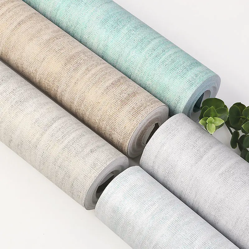 Vintage Linen Texture Solid Color Wallpaper Non Self-Adhesive Non Woven Fabric Wall Paper Roll for Living Room Bedroom Hotel