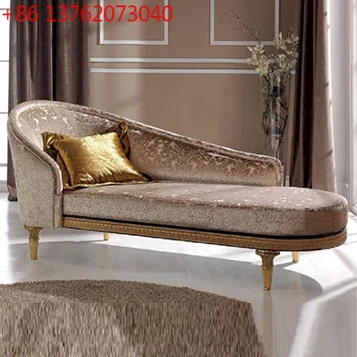 

Neoclassical solid wood chaise longue, living room fabric chaise longue sofa gold foil carved chaise longue