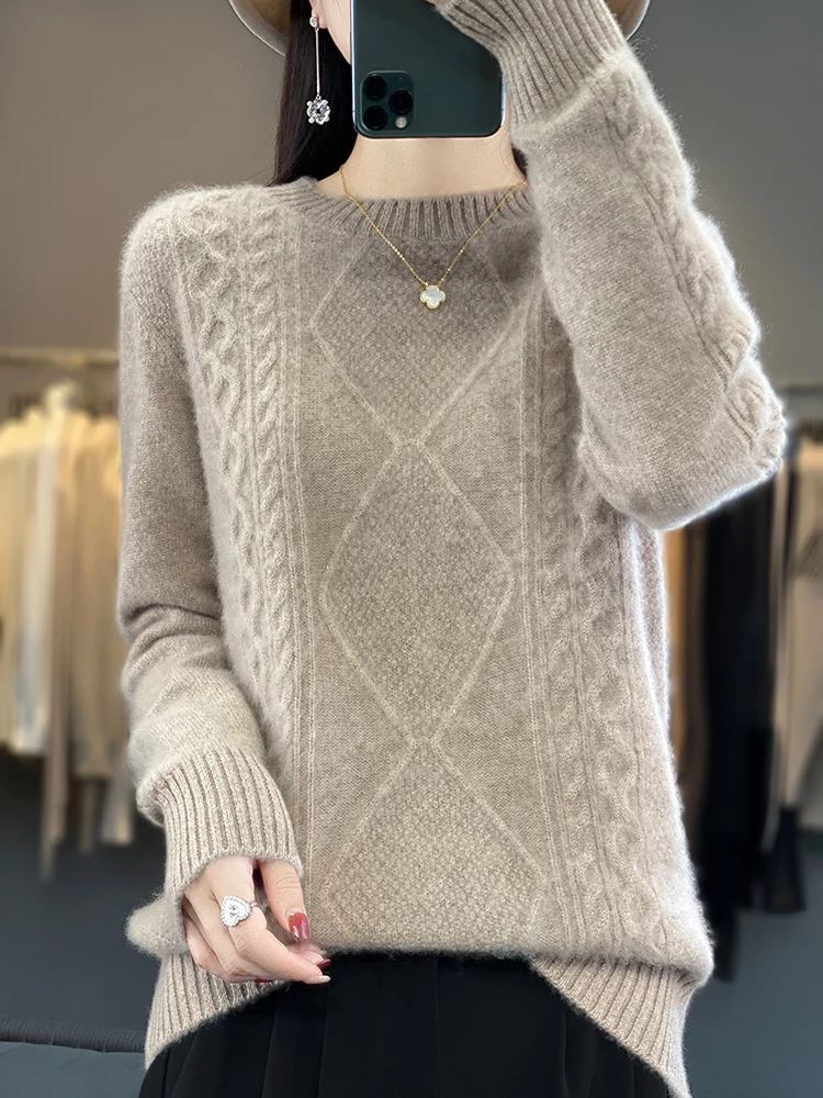 2024 New Fashion Autumn Winter Female 100% Merino Wool Sweater O-Neck Long Sleeve Cashmere Women Knitted Pullover Clothing Tops