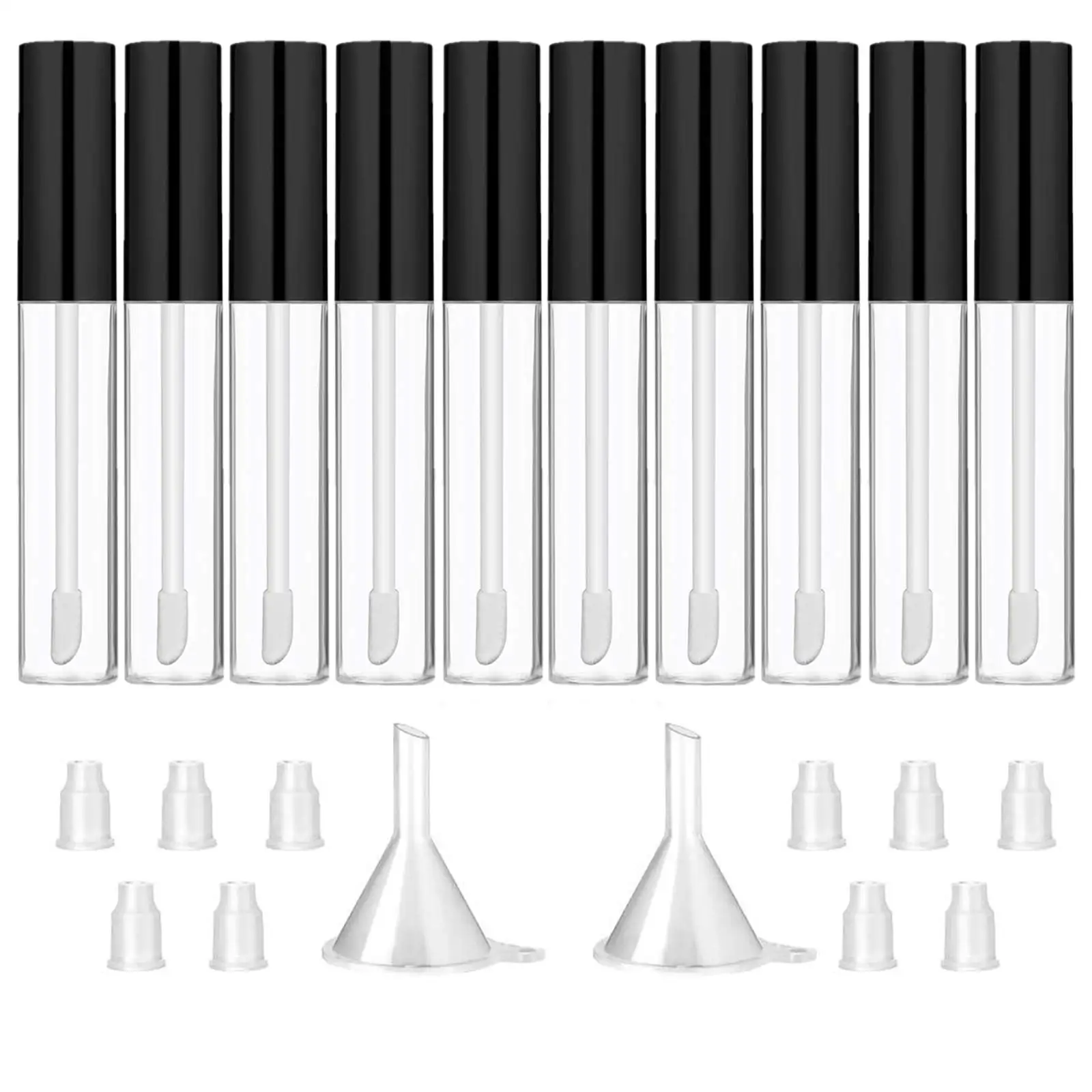 10PCS 10ML Empty Lip Gloss Containers Tube with Wand, Refillable Lip Balm Bottles, Lipstick Sample Container and Funnel an