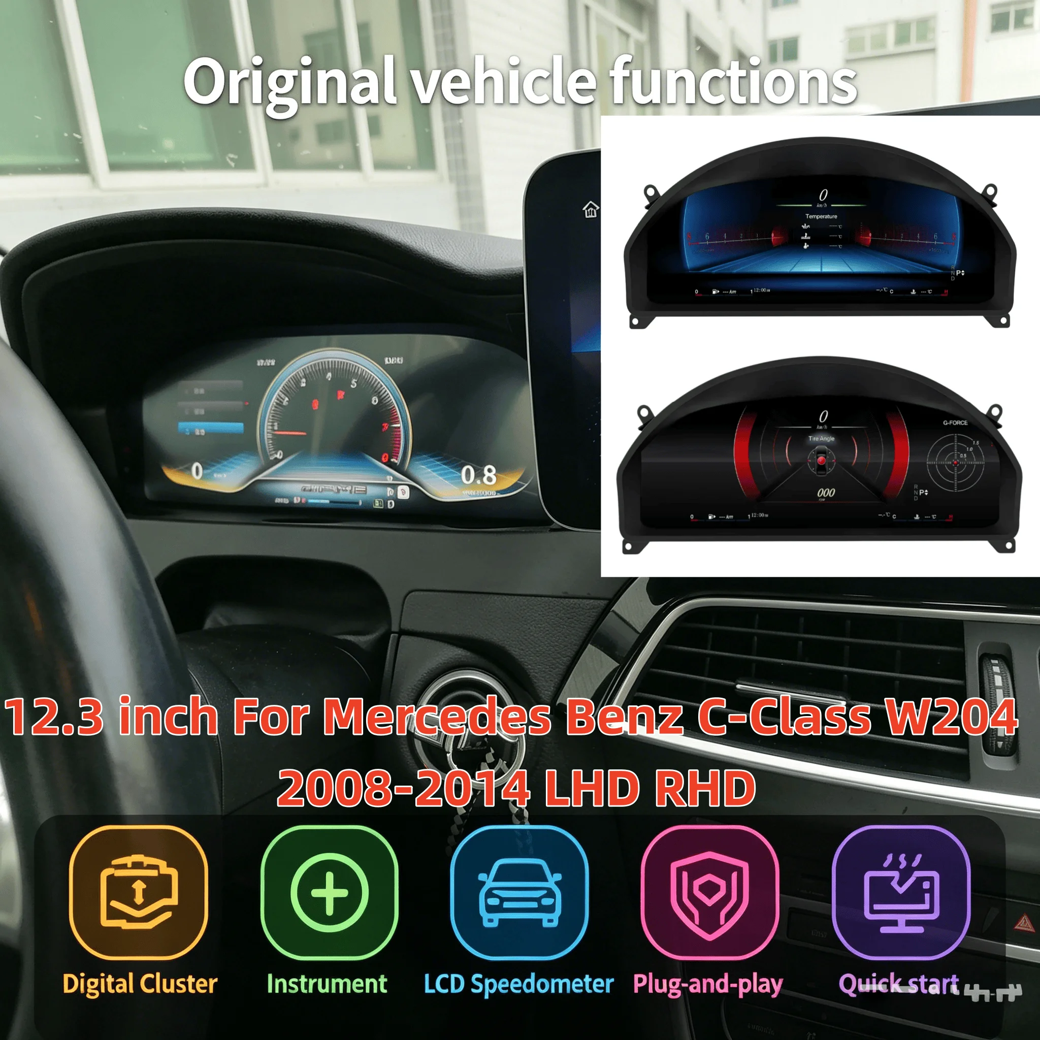 LCD Car Digital Cluster Instrument CockPit For Mercedes Benz C-Class W204 2008-2014  Speedmeter Dashboard Odometer Gauge Dash Pa