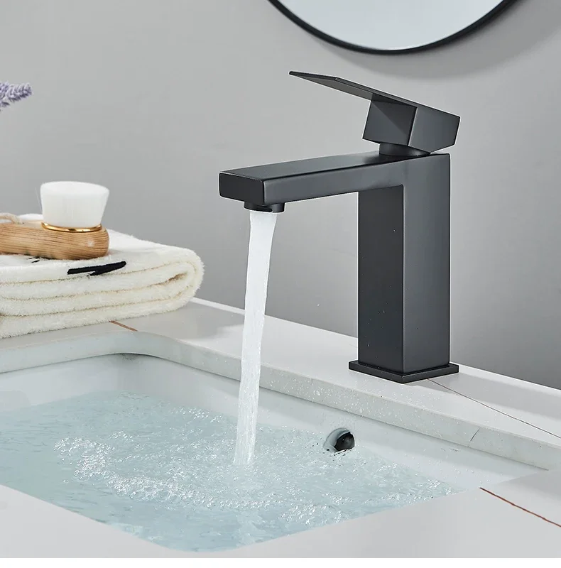 Countertop Basin Faucet Black Toilet Hot and Cold Square Wash Basin Wash Basin Household Single Hole Bathroom Basin Faucet