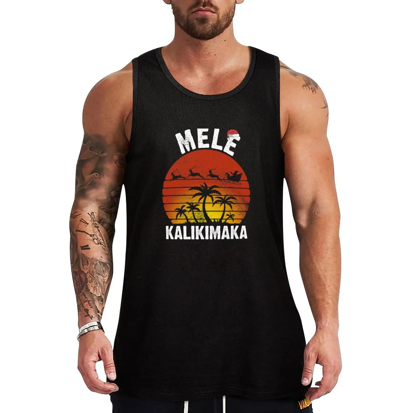 

Mele Kalikimaka Vintage Hawaiian Christmas Tank Top singlet for men t-shirts for Men's gym muscular man