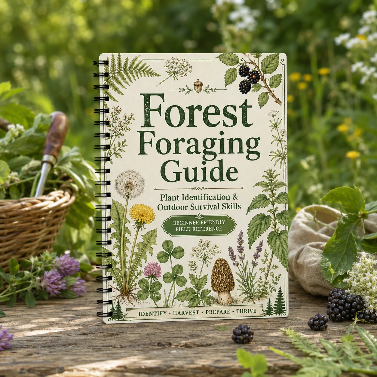 Forest Foraging Guide Spiral Notebook, Botanical Writing Journal for Notes, Daily Records, Home, Office & Travel