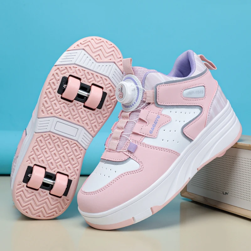 Children Roller Shoes Deformation Retractable Outdoor Boys Girls Sneakers USB Charging Youth Walking Pulleys Parkour Skate Shoes