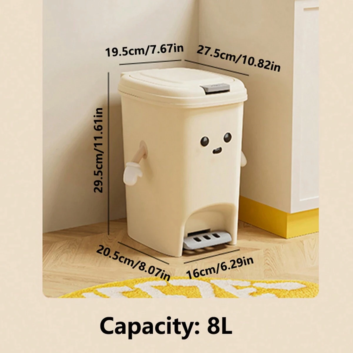 Large Capacity Trash Can Cute Creativity Non-slip Bottom Strong Bearing Capacity Garbage Bucket Square Dustbin Kitchen