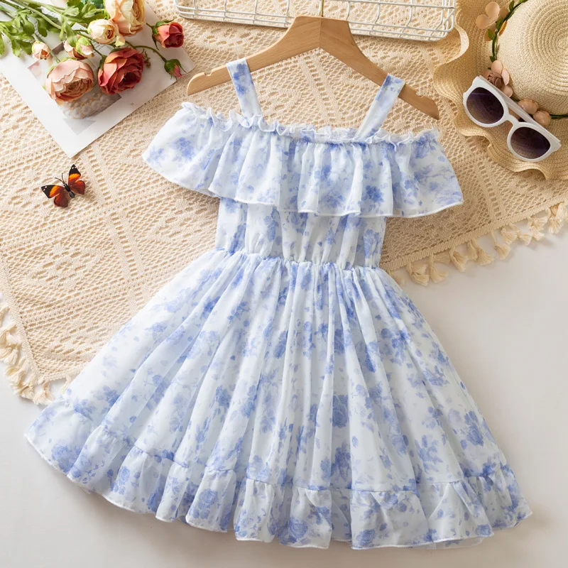 

Girls Dress 2026 Spring New Korean Version Ruffled Flower One Shoulder Camisole Skirt Casual Fashion Daily Style