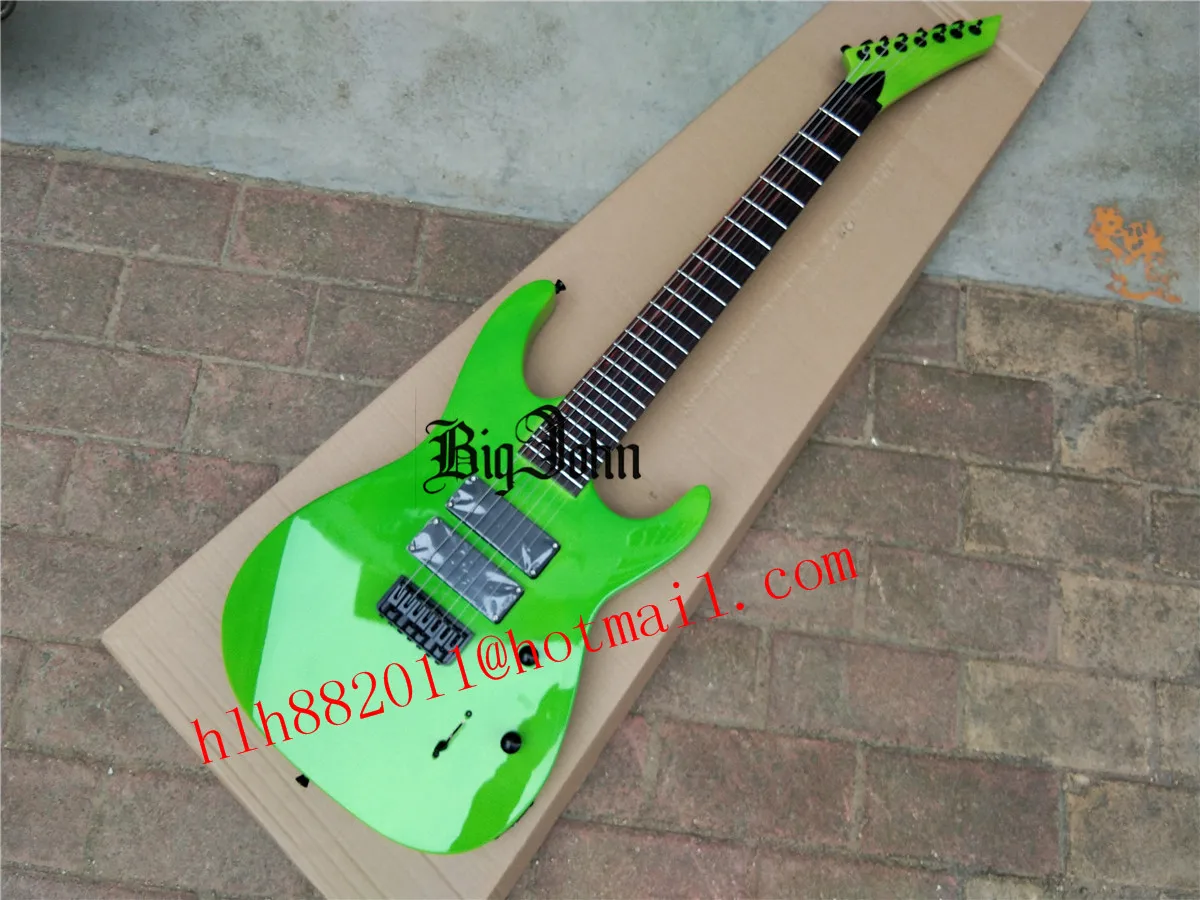 Green 7 Strings Electric Guitar, Neck Through Body ,Basswood Body, Rosewood Fingerboard, Black Hardware, BJ-510