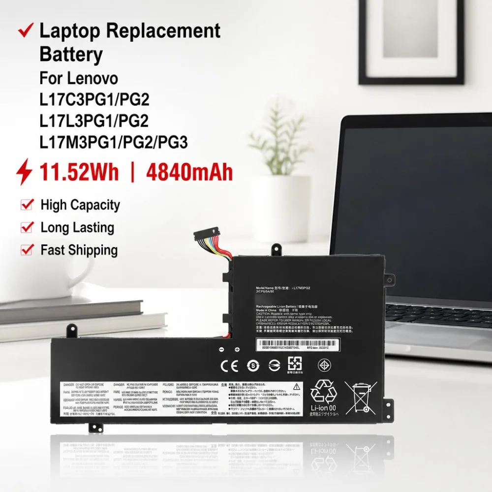 For Lenovo L17C3PG1/PG2 L17L3PG1/PG2 L17M3PG1/PG2/PG3 Battery 11.52Wh 4840mAh Laptop Replacement High Capacity Fast Shipping