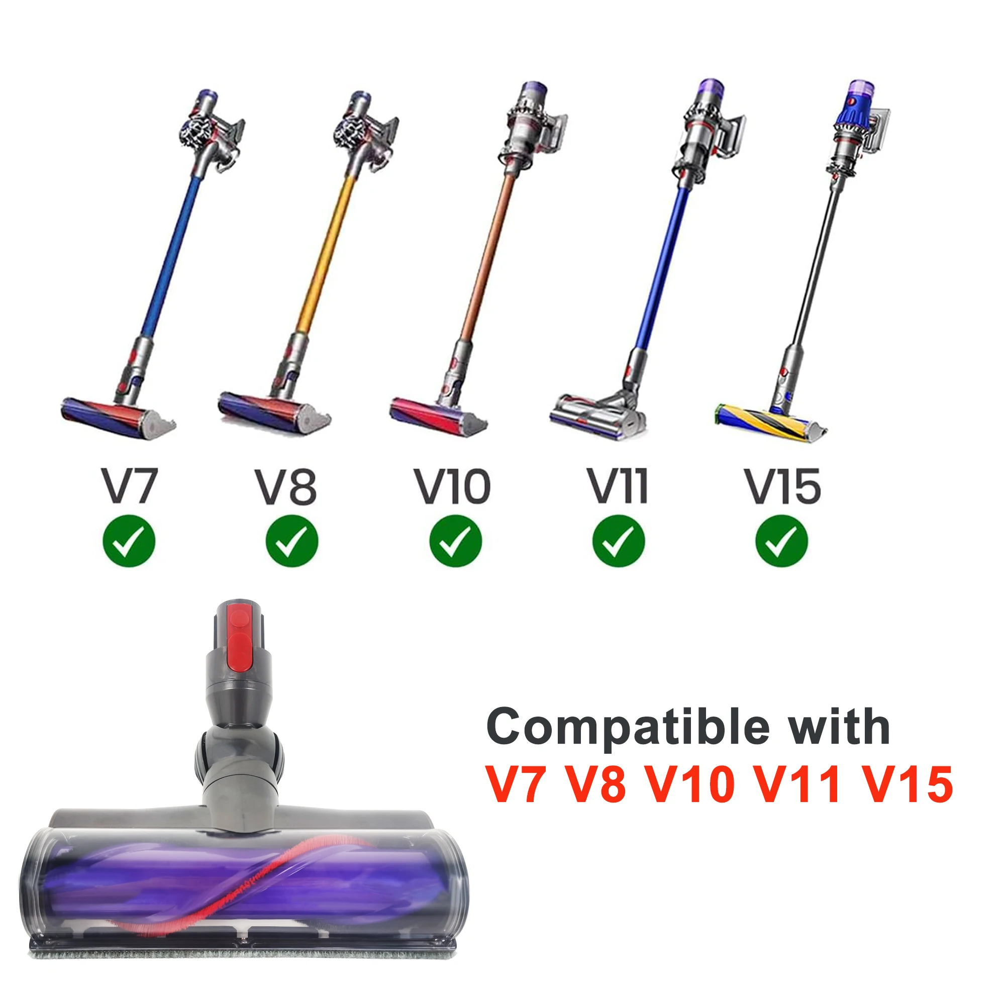 رأس مكنسة كهربائية سريعة التحرير، متوافقة مع Dys0n V15 V7 V8 V10 V11 نماذج مطلة للحيوانات المكنسة الكهربائية لرفق سجاد الأرضيات الصلبة