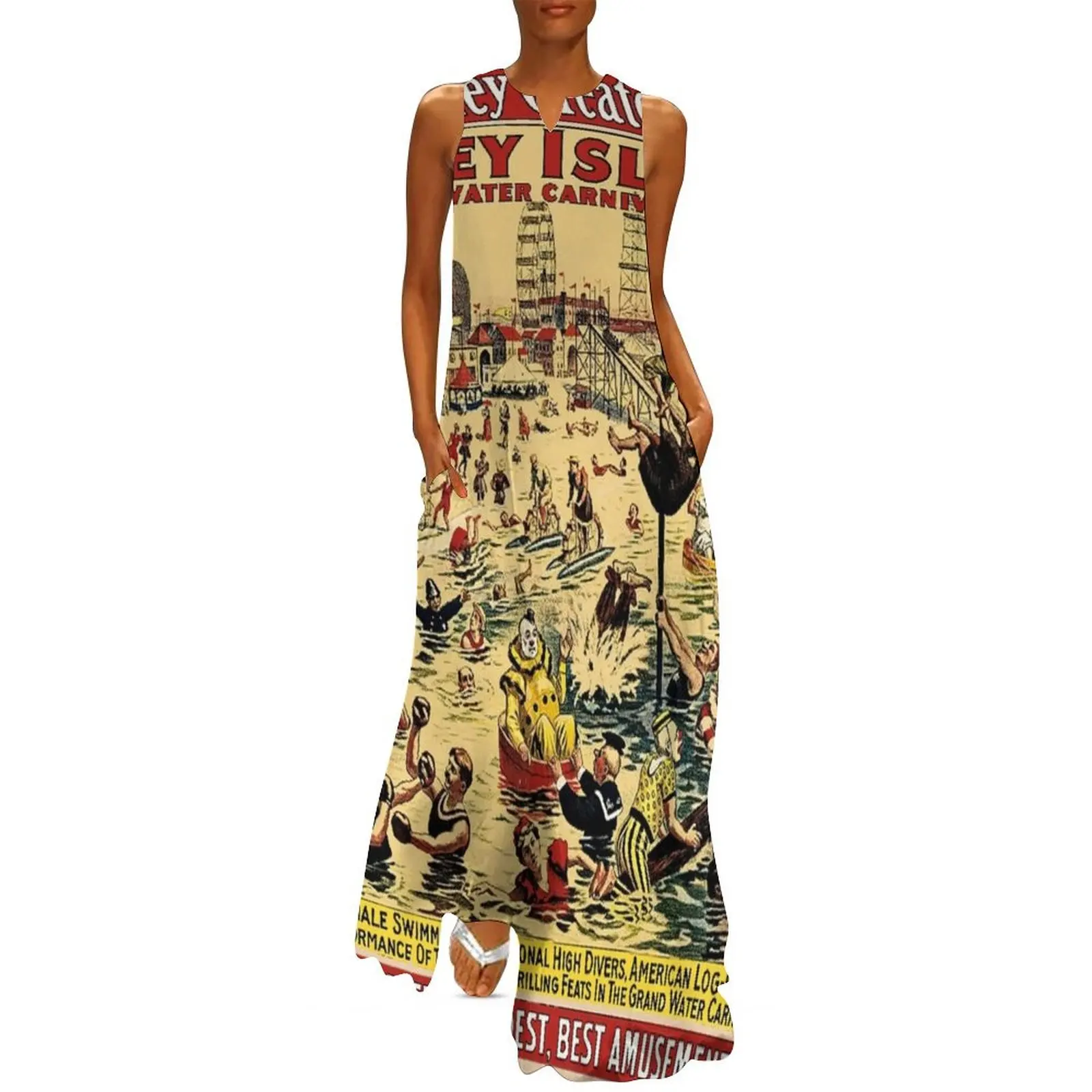 

Coney Island Water Carnival Circus Vintage Poster Long Dress Women's summer dress elegant women's sets Dress