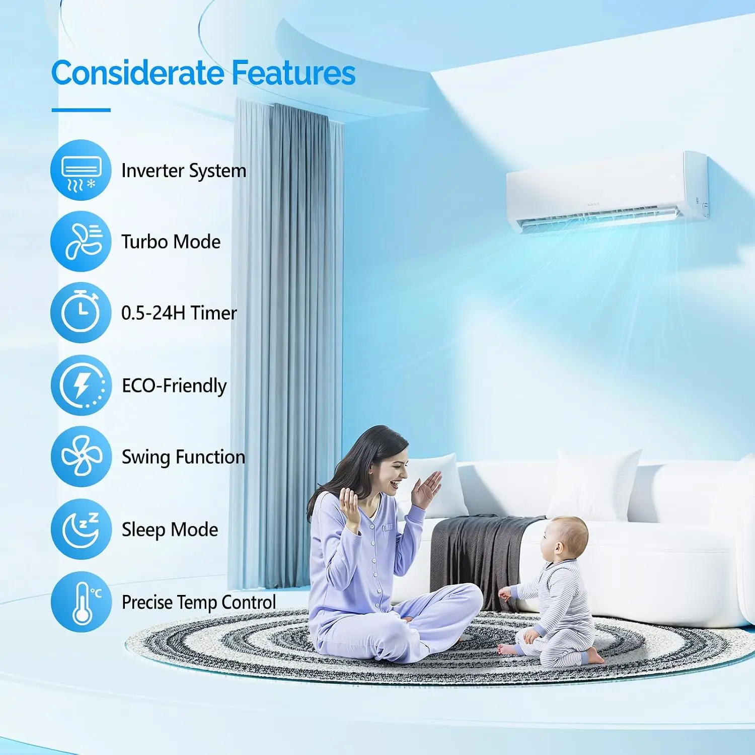 

9000 BTU Mini Split AC/Heating System with Inverter, 19 SEER2 Energy Saving 115V Ductless Split-System Air Conditioner, Custom