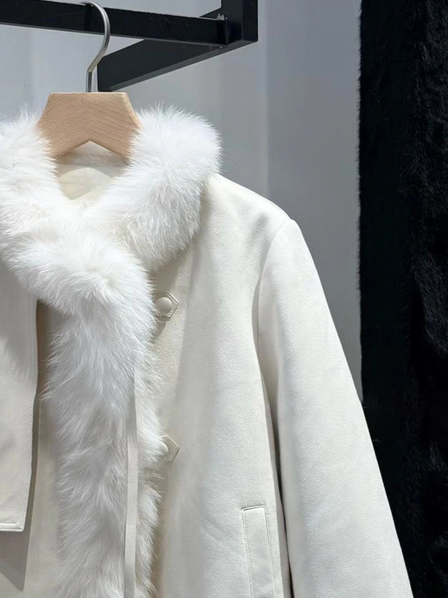 Thiened Suede Fur Collar down Jaet Outerwear for Women High End Autumn Winter Faion Commute Sle Loose Fit Long Sve