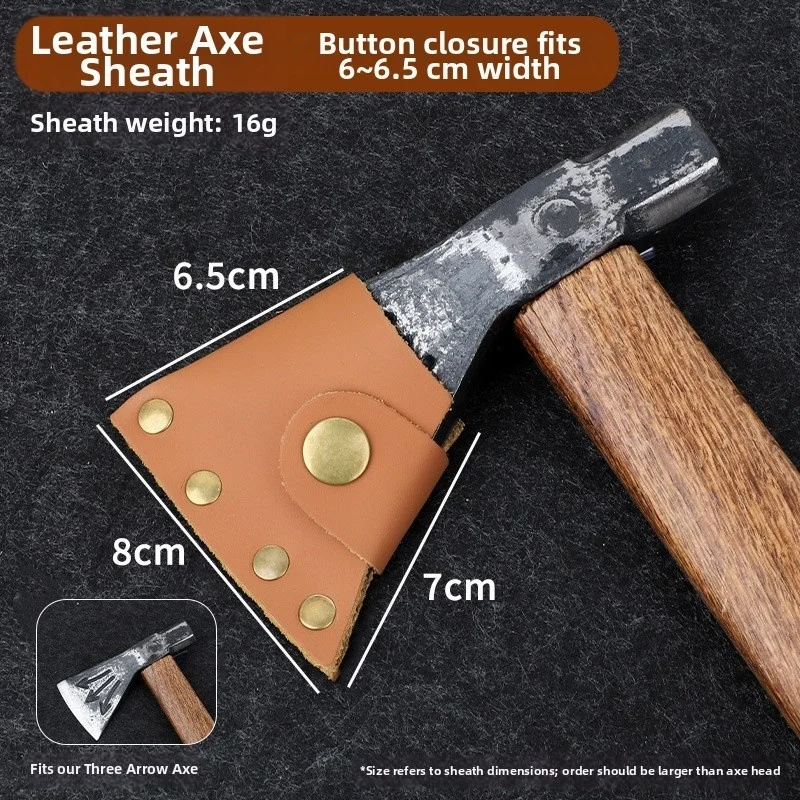 Brown Leather Axe Sheath With Rivet Reinforcement Secure Button Closure Protective Cover For Camping Hiking Outdoor Tool Bag