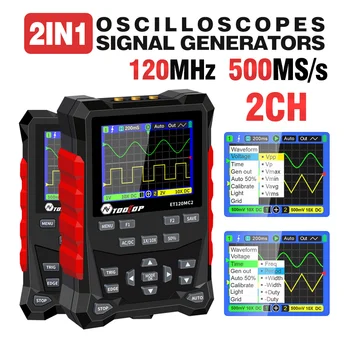 TOOLTOP 오실로스코프 신호 발생기, 듀얼 채널, 120MHz 대역폭, 자동 오실로스코프, 사인 사각 삼각파 소스, ET120MC2
