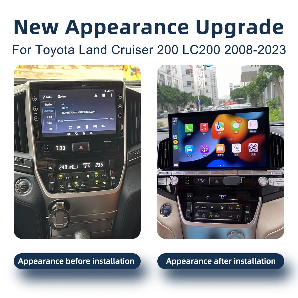 8G 256G Android 14.0 Car Radio CarPlay GPS Navigation 4G WiFi RDS Multimedia Player For Toyota Land Cruiser 200 LC200 2008-2020