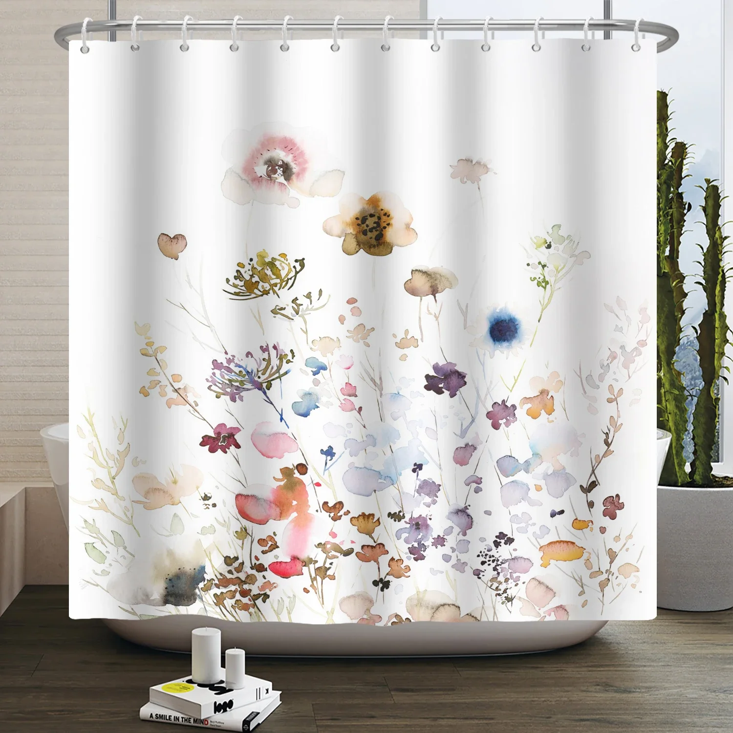 Watercolor Floral Shower Curtain for Bathroom Spring Elegant Flower Printed Bath Curtain Botanical Wildflower Bathroom Decor