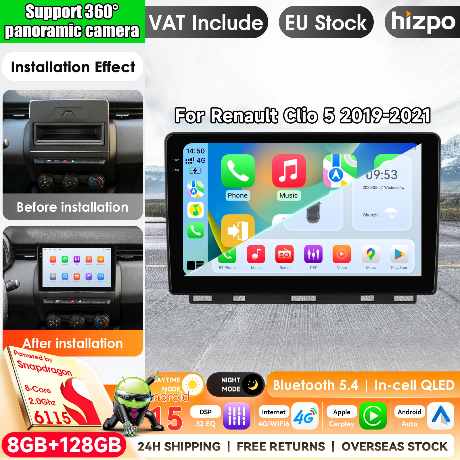 Per Renault Clio5 CLIO 5 2019 - 2021 Autoradio con Carplay, Navigazione GPS, Stereo, Android Auto, Schermo, Bluetooth, Lettore Multimediale 5G con Apple CarPlay, Sistemi Intelligenti Smart, Autoradio
