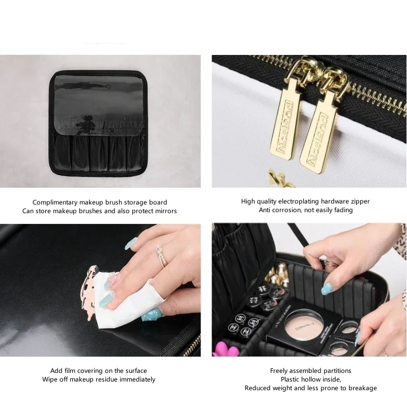 PU Leather Makeup Case with Smart LED Mirror Fashionable Cosmetic Storage Box Large Capacity Waterproof Travel Makeup Organizer