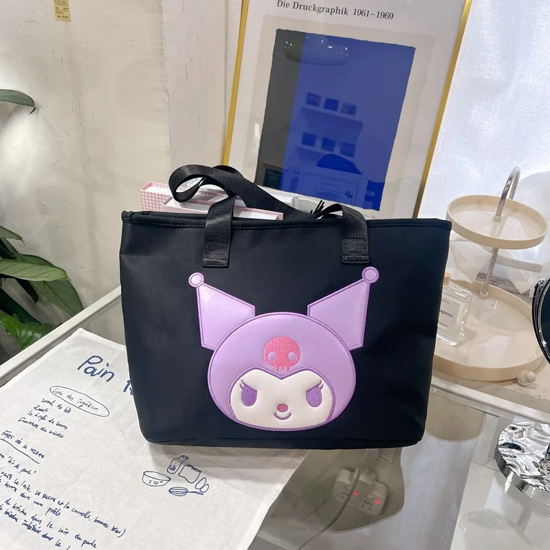 MINISO Sanrio Cute Cartoon Nylon Bag Female Student Tote Bag Large Capacity Commuter Single Shoulder Tote Bag Kuromi