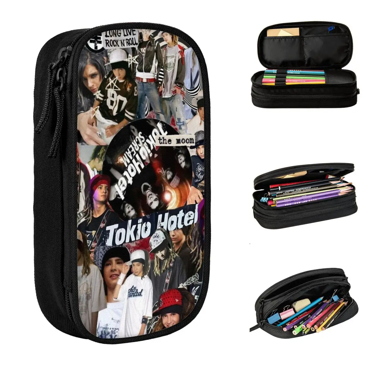 Vintage Tokio Hotel Pencil Case Pencilcases Pen for Girls Boys Big Capacity Bag Office Zipper Stationery