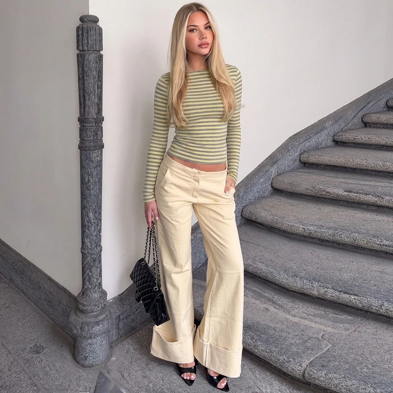 Hugcitar Gestreiftes Farbblock-Langarmshirt, Sexy Slim Fit Crop T-Shirt Top, Herbst Damenmode Kleidung, Streetwear, Party, Club – Detail 21