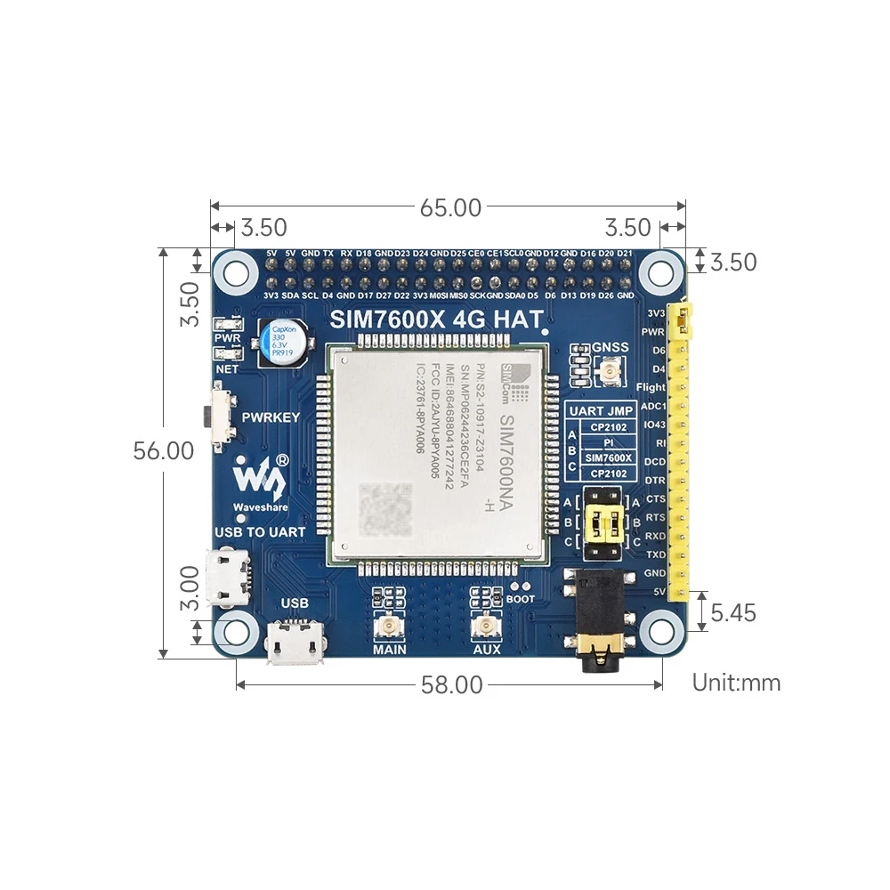 SIM7600NA-H 4G قبعة لـ Raspberry Pi LTE Cat-4 4G دعم GNSS لتحديد المواقع لأمريكا الشمالية Raspberry Pi دعم مكالمة هاتفية SMS