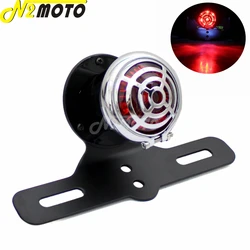 Old School Red LED Lens Brake Lamp Stop Light License Plate Bracket Retro Taillight For Harley Bobber Chopper Cafe Racer Custom