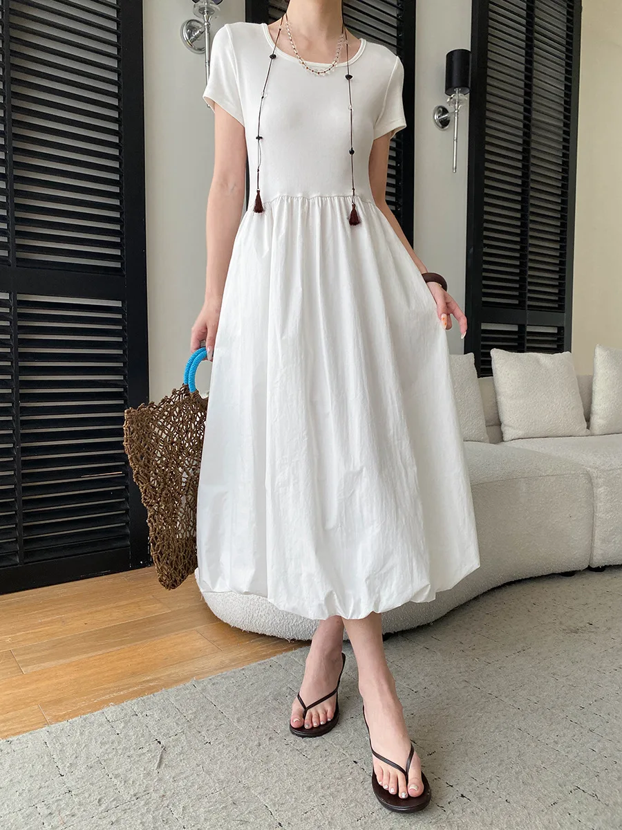 Vestido Largo de Verano 2026 para Mujer, Manga Corta, Corte en A, Cintura Alta, Estilo Boho, Color Blanco, Vestidos Maxi