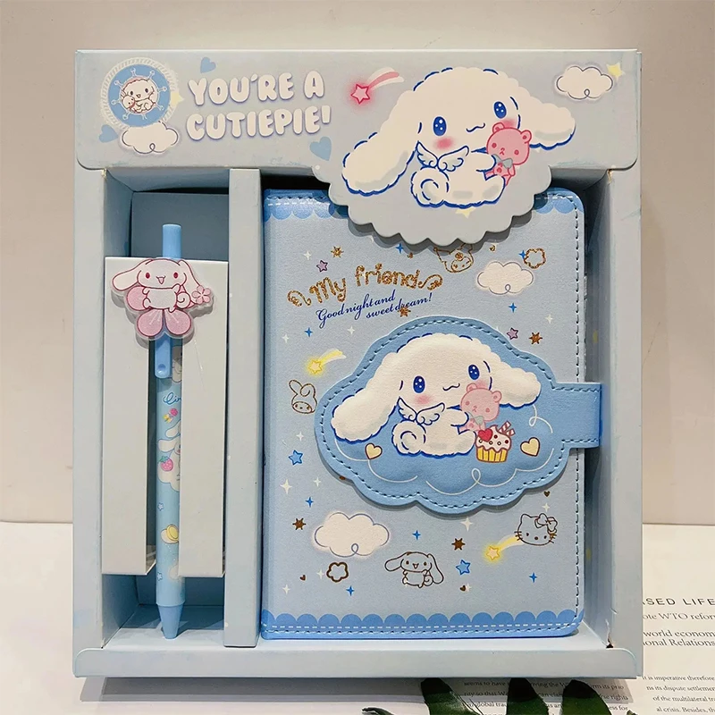 Sanrio Cinnamoroll Olá Kitty Notebook Gel Pen, Kuromi Notepad, Conjunto de Papelaria Portátil, Material Escolar Escritório, Presentes