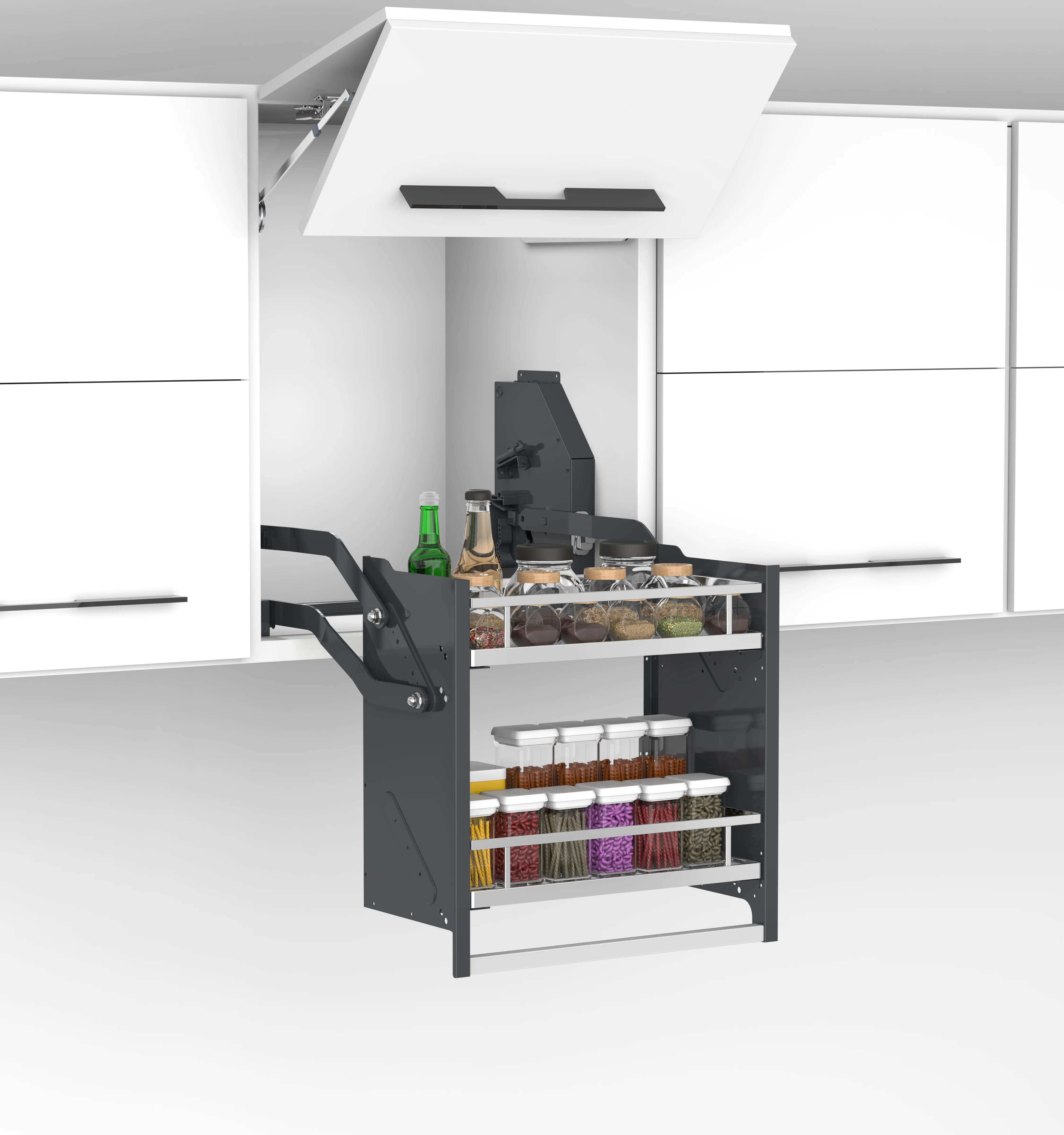 ตู้เก็บของแบบยกขึ้นได้ ดีไซน์หรูหราทันสมัย ผลิตตามสั่ง พร้อมชั้นวางกระจก สแตนเลส และโครเมียมแบบเรียบ