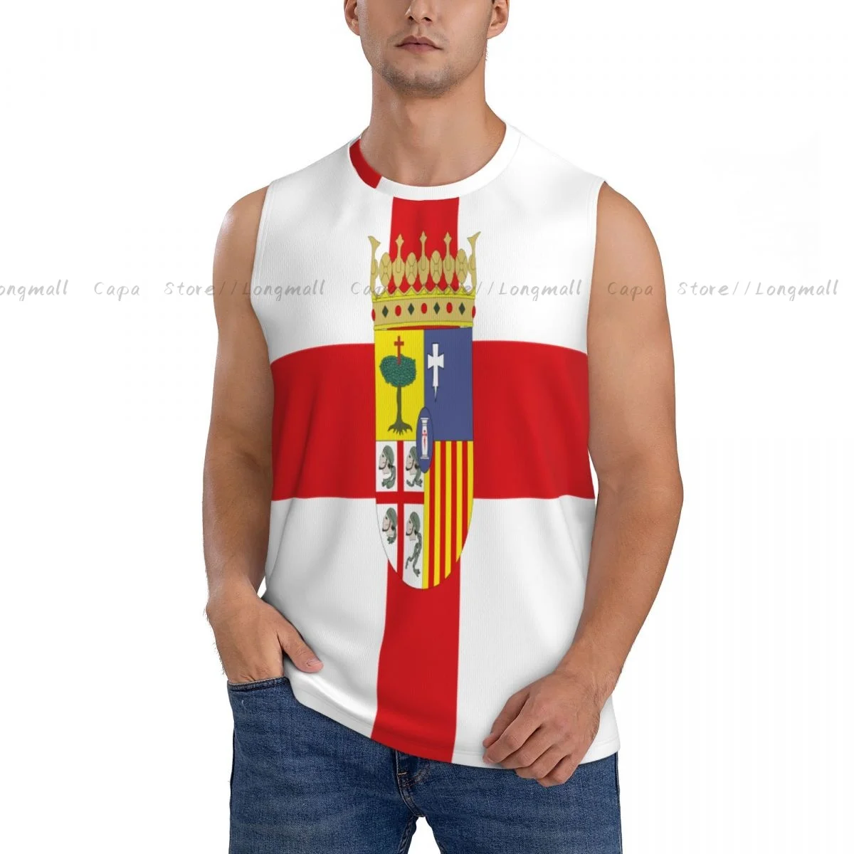 

Мужской пуловер, рубашка, спортивный жилет для фитнеса, плавания, бега, быстросохнущий жилет без рукавов с флагом Zaragoza