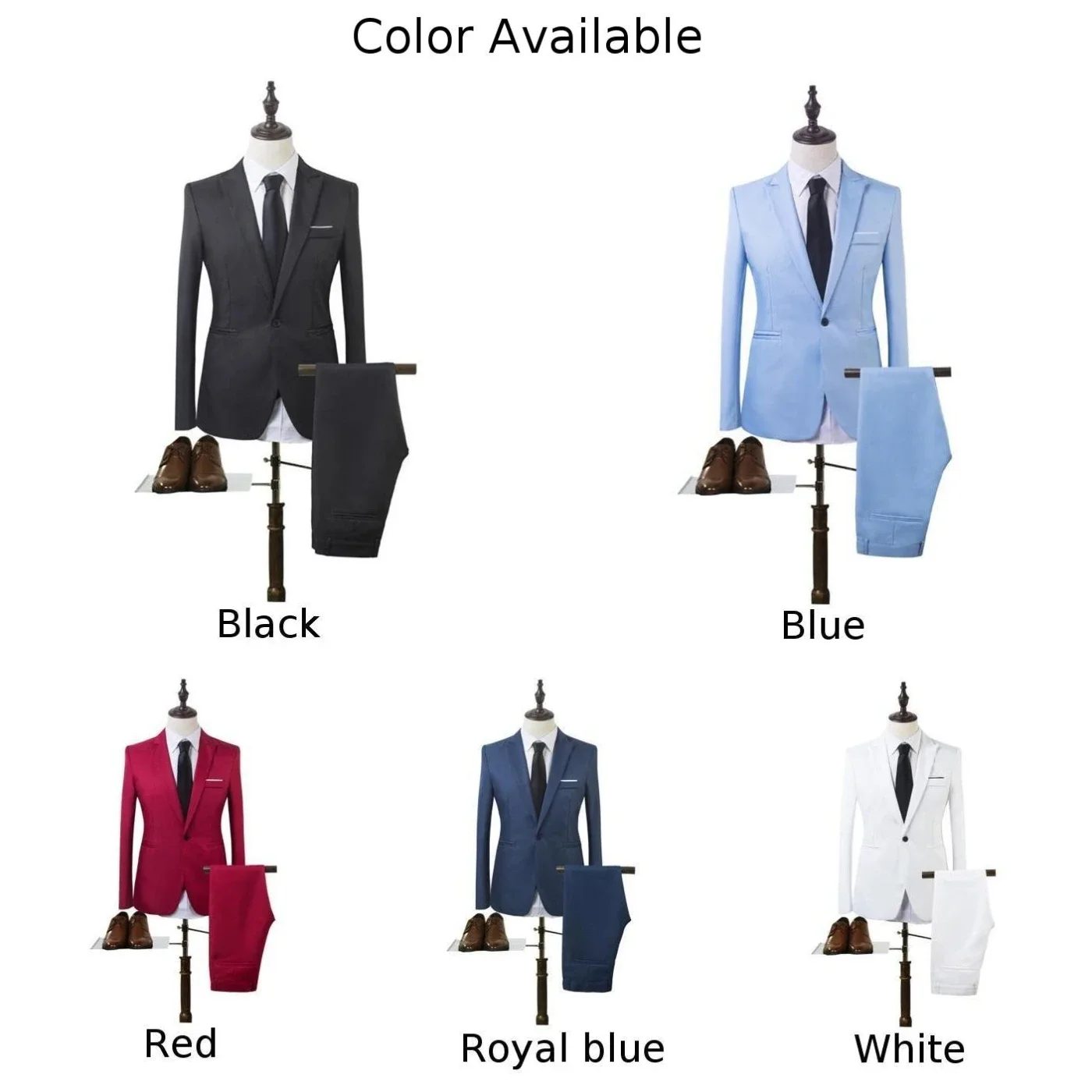 Mens Slim-Fitting Long Sleeved Suit Collar Formal Blazer Jacket Coat Pants Slim-Business Suit Tuxedos Party Wedding ForMale Suit