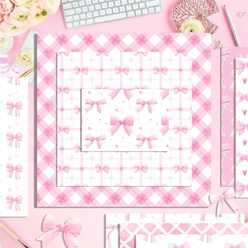 أحدث ورق قصاصات Decoupage المزخرف مقاس 12 بوصة × 12 بوصة على الوجهين 24 ورقة على شكل فيونكة بطاقات على شكل فيونكة