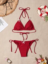 Trójkątne wiązanie boczne strój kąpielowy bikini 2024 New Arrival Biquini biustonosz usztywniany seksowny jednolity zestaw bikini damskie stroje kąpielowe moda letnia