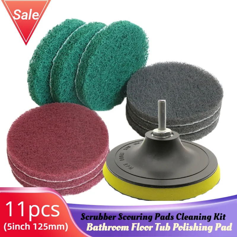 

5 Inch Drill Power Brush Tile Scrubber Scouring Pads Cleaning Kit Household Cleaning Tool for Bathroom Floor Tub Polishing Pad