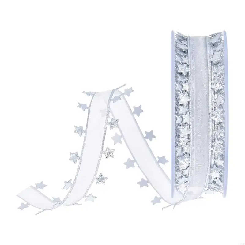 49MF Golden Silver Embossing Star Ribbon Gift Wrapping Christmas Ribbon Roll
