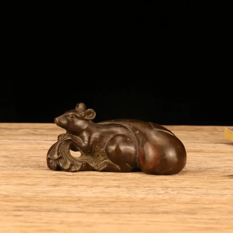 

Antique Bronze Heavy Little Mouse Big Money Bag Lucky Ornament Pure Copper Rat Figurines Feng Shui Home Decoration Desktop Decor