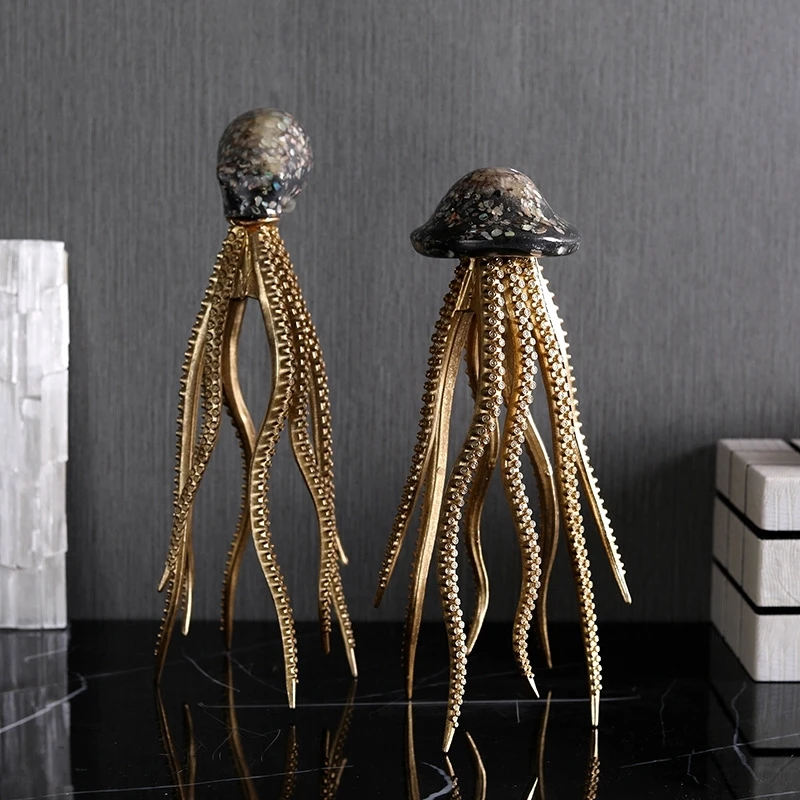 

Modern Octopus Statue Resin Jellyfish Sculpture Marine Creature Ornament Aquatics Life Home Shelf Decor Office Shell Handcraft