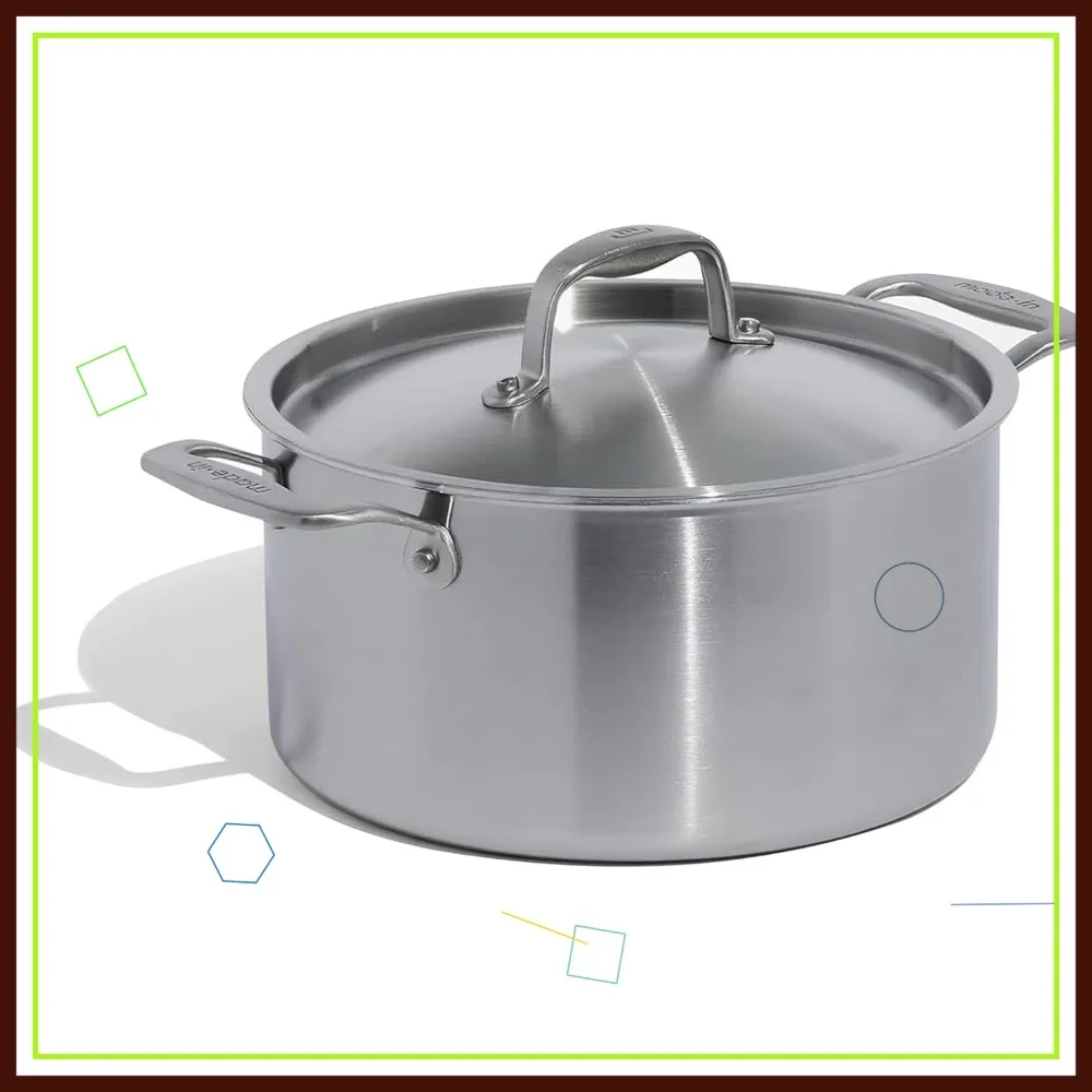 

6 Quart Stainless Steel Stock Pot with Lid - 5 Ply Clad - Professional Cookware - Made in Italy - Induction Compatible