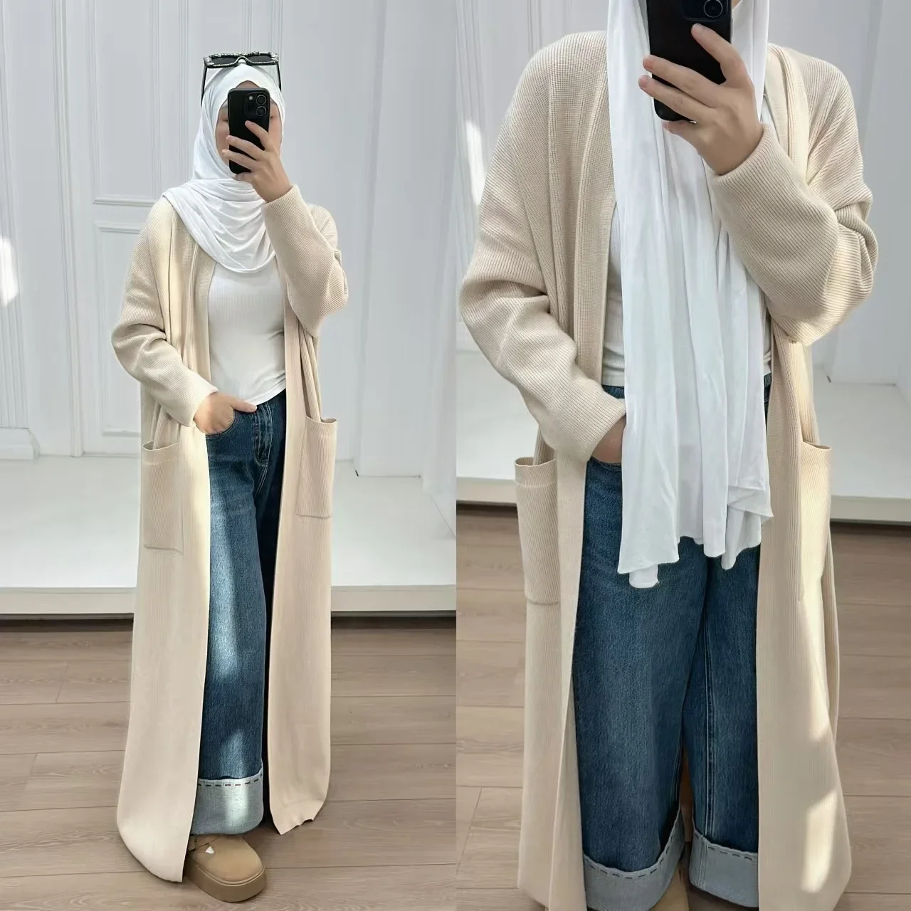The 2024 New Style of Autumn and Winter Women's Clothing in Dubai and Turkey, Thickened Knitted Dress Cardigan Robes.